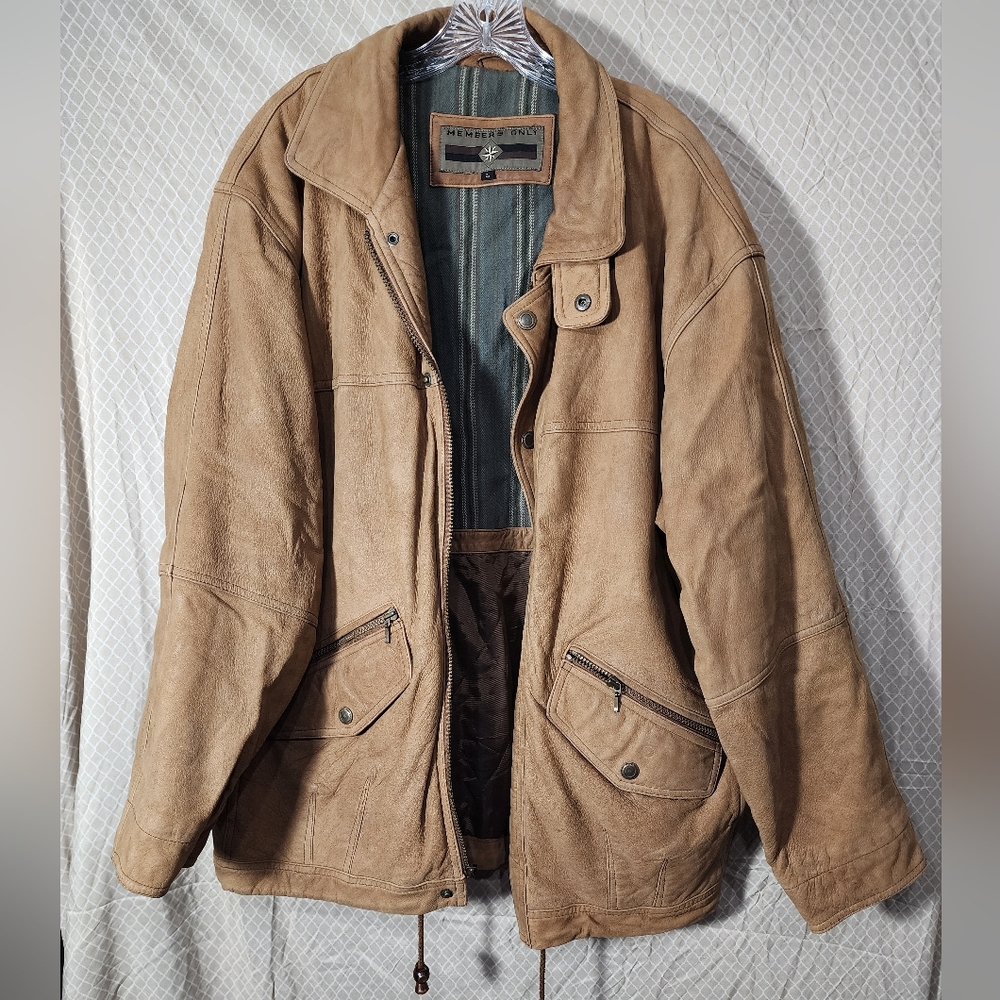 Members Only Tan Leather Field Jacket Men's Large Used